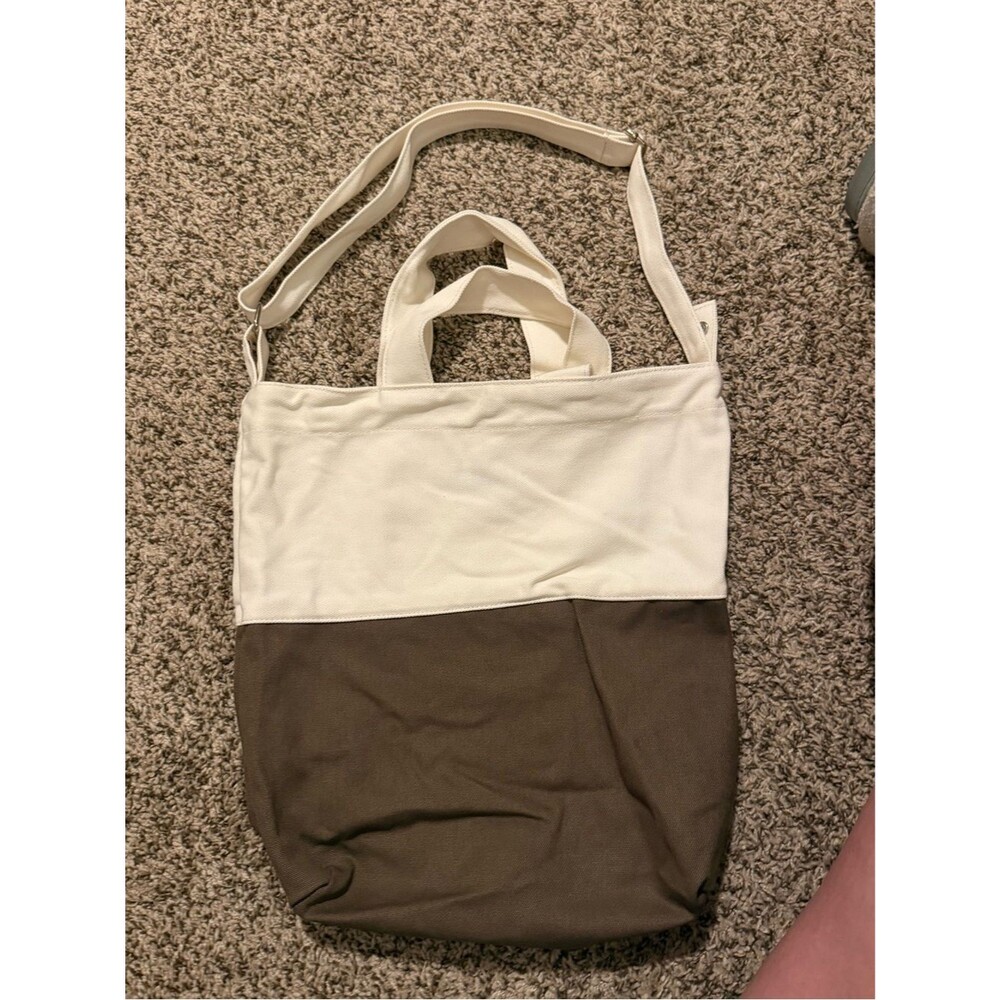 Two-Tone Canvas Tote Bag in Cream and Brown